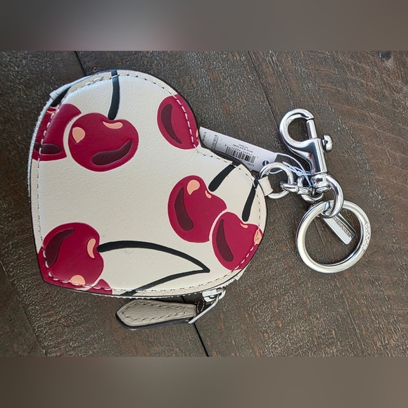 Coach Heart Shaped Coin Pouch Bag Charm With Cherries- NWT - Picture 7 of 11
